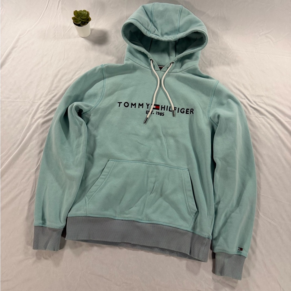 Tommy Hilfiger Hoodie Embroidered Mint Green Sweatshirt Size S